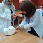 Two Egyptian physicians practice IUDs insertion and removal at a DKT training session. Two Egyptian physicians practice IUDs insertion and removal at a DKT training session.